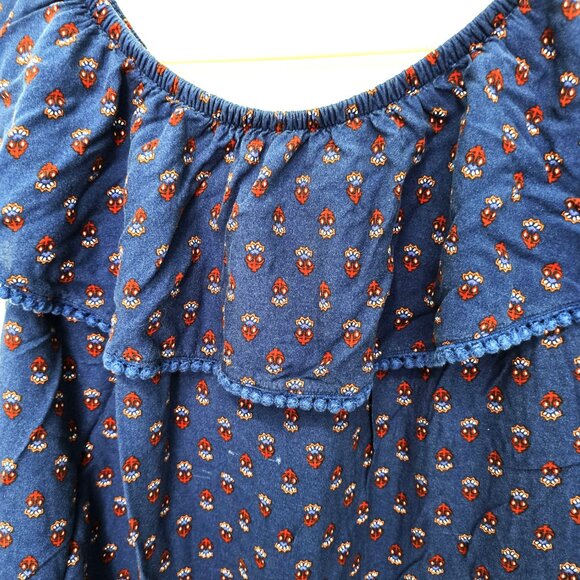 Faded Glory Womens Blouse Scoop Neck Blue Red Paisley Plus Size 1x Boho Ruffle - Picture 5 of 5